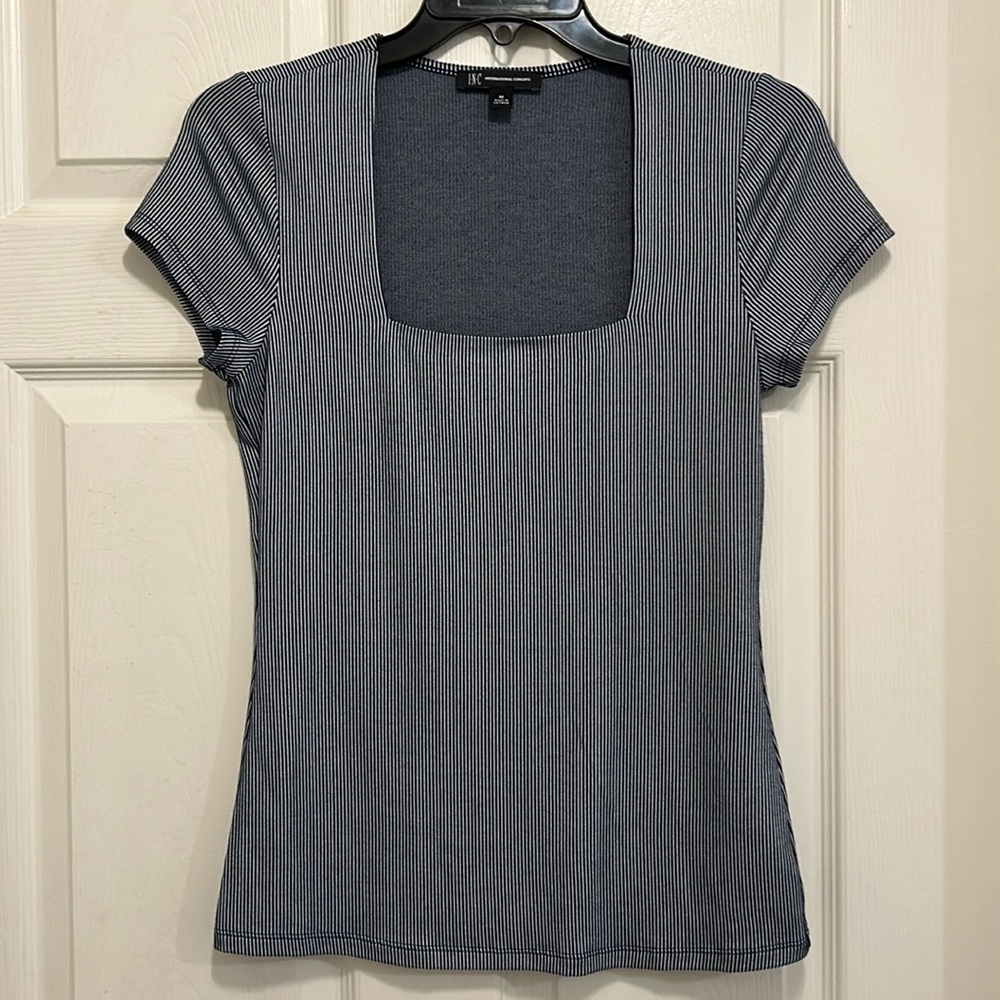 Cute Squareneck Navy and White Pinstripe Top